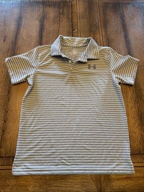 Under Armour Performance Matchplay Gray & White Striped Kids Polo
